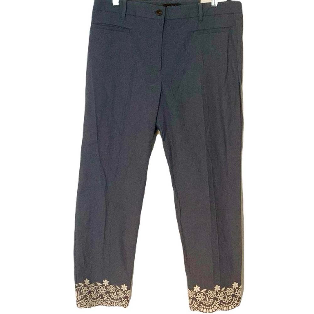NEW Ann Taylor 12 Blue Gray Eyelet Lace Embroidered Hem Cropped Mid-Rise Pants